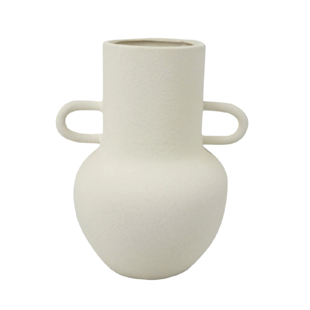 Elegant White Ceramic Vase with Handles - Modern Minimalist Design**