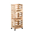 Wooden Rolling Storage Cart with Open Slats - Versatile Multi-Tier Organizer