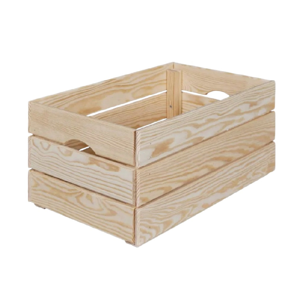 **Wooden Storage Crate - Rustic Natural Pine, Versatile Organizer for Home and Garden**