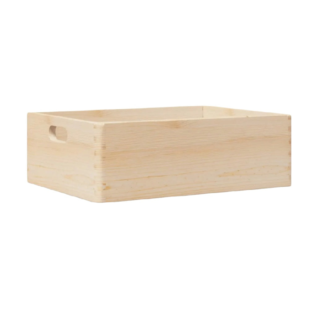 Wooden Storage Crate - Natural Finish, Versatile Organizing Solution with Cut-out Handles